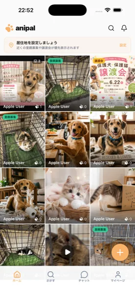 anipal アプリのホーム（SNSフィード）画面